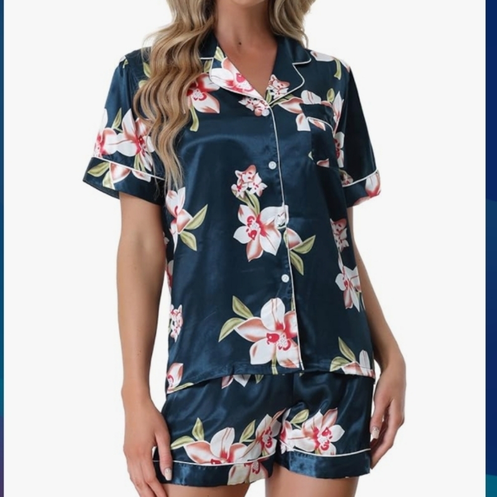 Unbranded (Size 6) Multicolor Floral (2PC) Button Top & Pullon Shorts Pajama Set